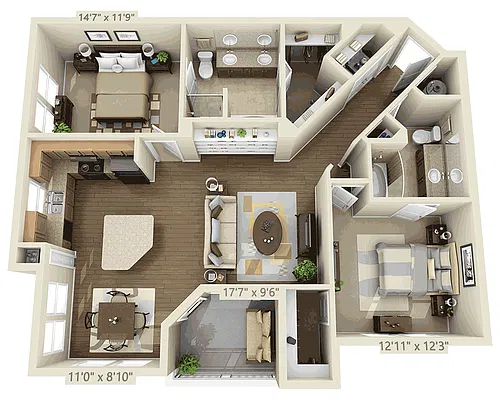 Floor plan Two Bedroom B2B-WHU