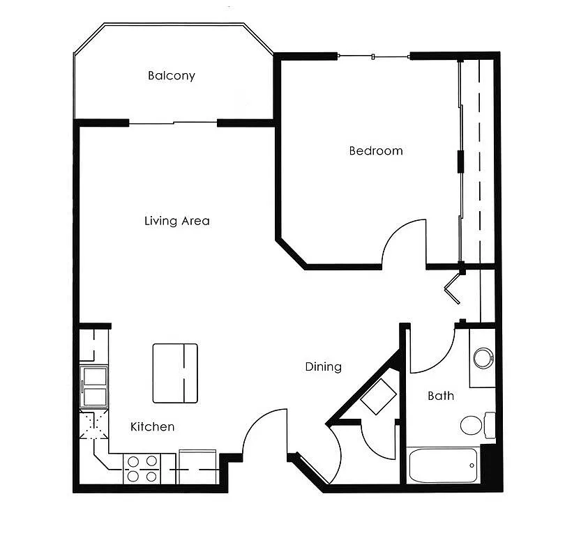 Floor plan 1 Bed 1 Bath | 790 sqft