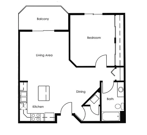 Floor plan 1 Bed 1 Bath | 790 sqft