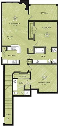 Floor plan B7: 2 Bed 2 Bath
