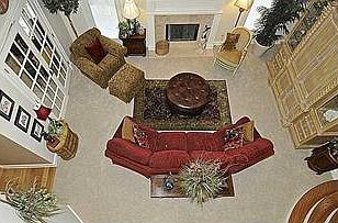 The great room features 18 foot ceilings.