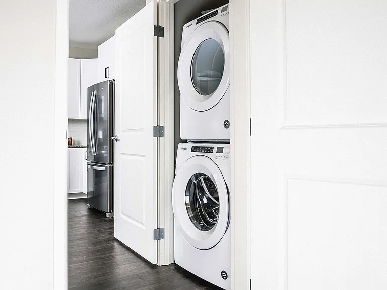 One-Bedroom Apartment Laundry and Kitchen