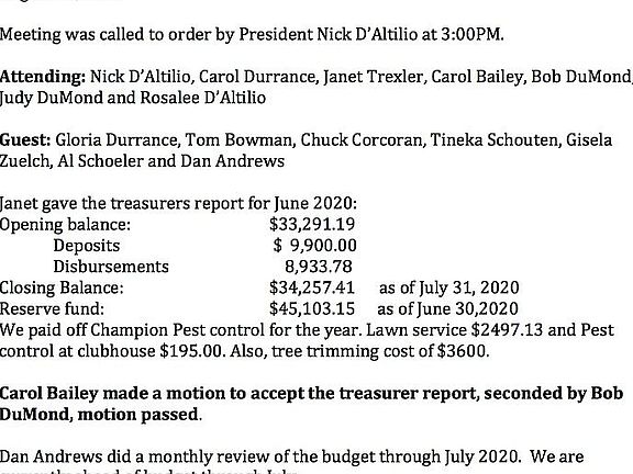 Recent Treasurer's Report