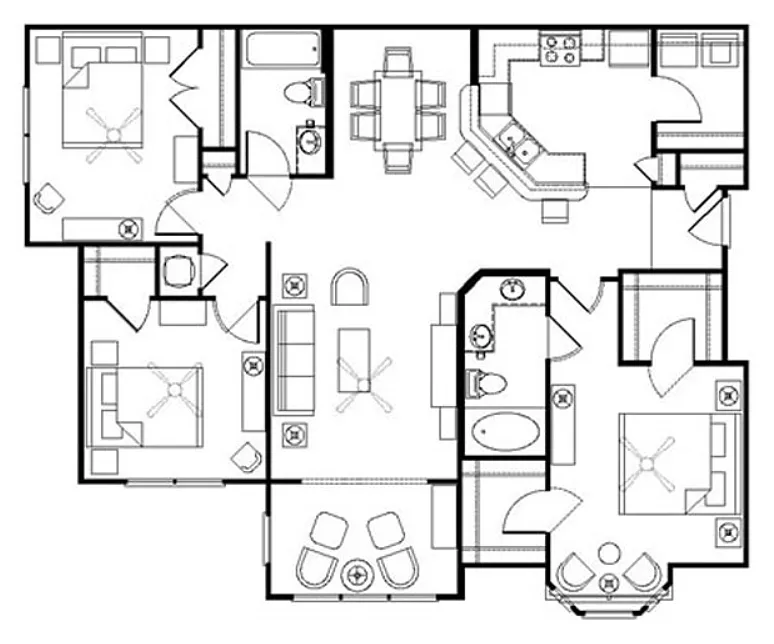 Floor plan Three Bedroom with Sunroom