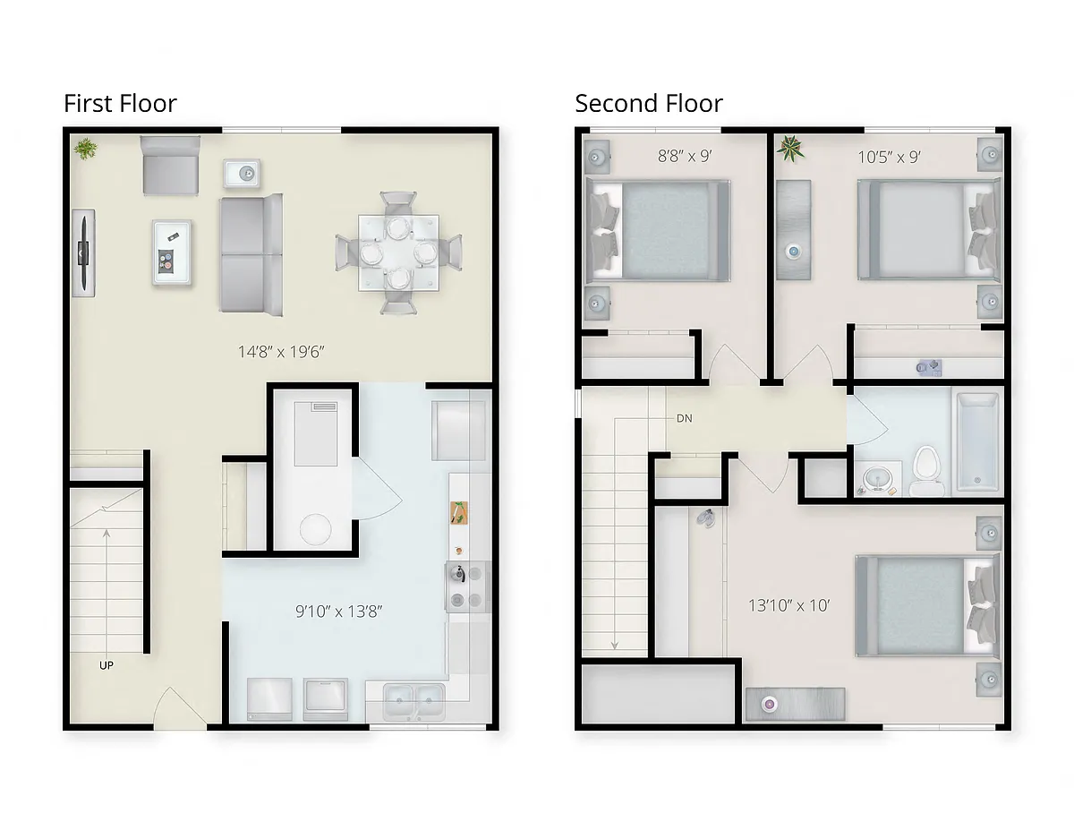 Floor plan Three Bedroom Townhome