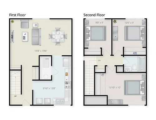 Floor plan Three Bedroom Townhome