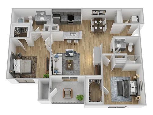 Floor plan 2 Bed, 2 Bath B