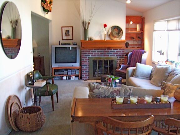 family room with fireplace