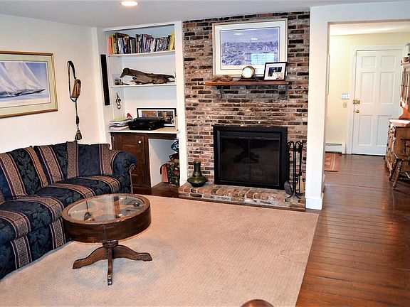 Living room with wood fireplace