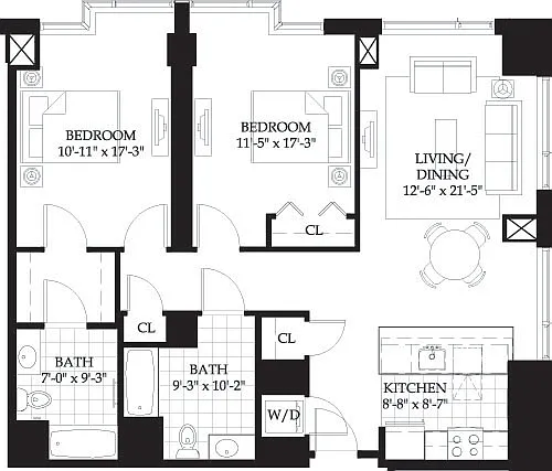 Floor plan Asteria Two Bedroom (1)