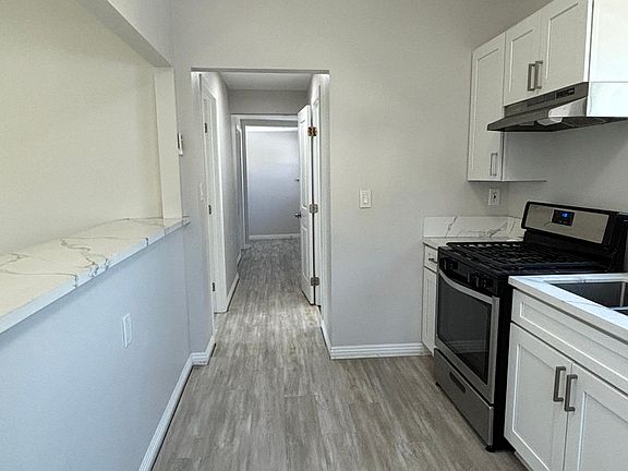Kitchen looking down the hallway.
