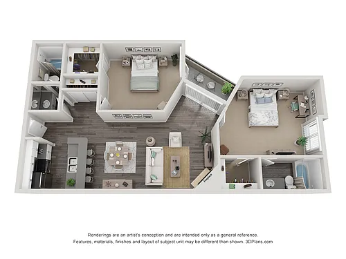 Floor plan Two Bed Two Bath-Tower 1 & 2