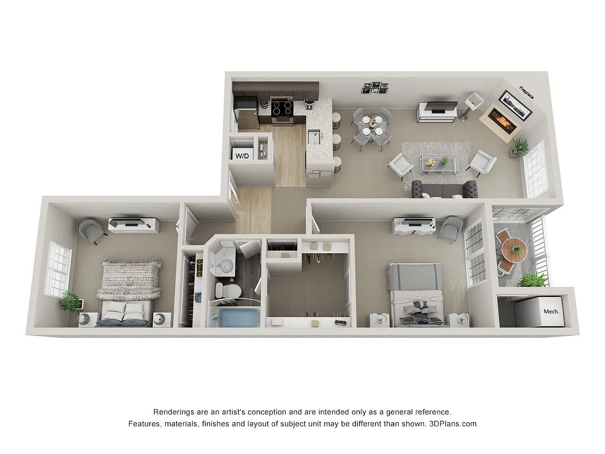 Floor plan Two Bedroom, One Bath (B4)