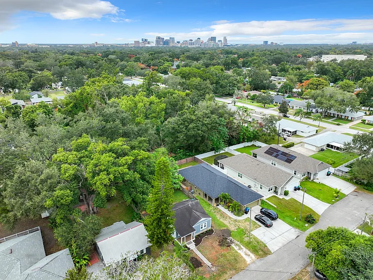 Bluestone Bungalow in the foreground, downtown in the background
