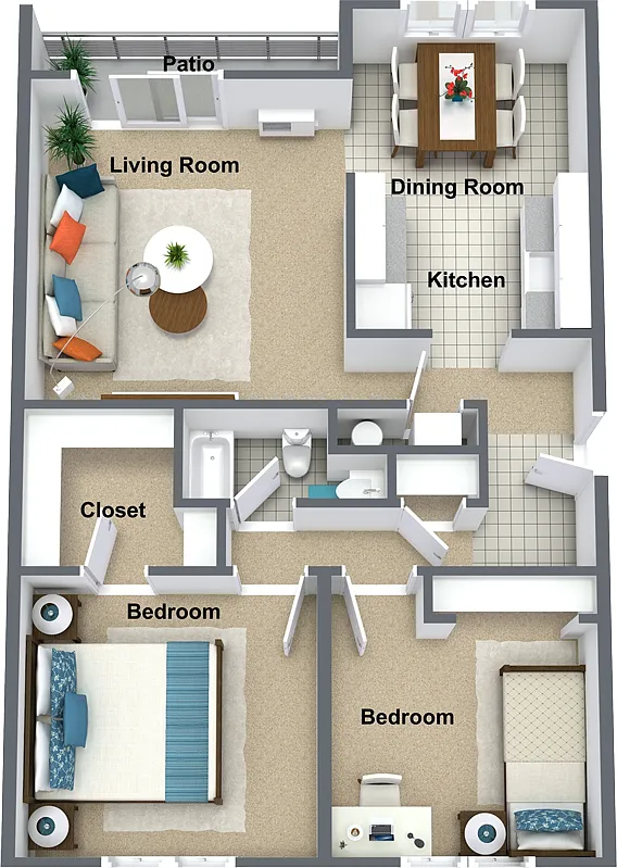 Floor plan Lyons Court 2 bedroom 963 Sq.Ft.