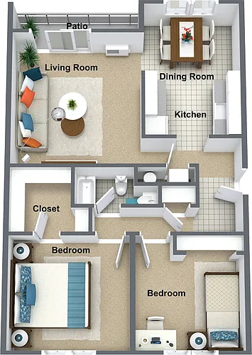 Floor plan Lyons Court 2 bedroom 963 Sq.Ft.