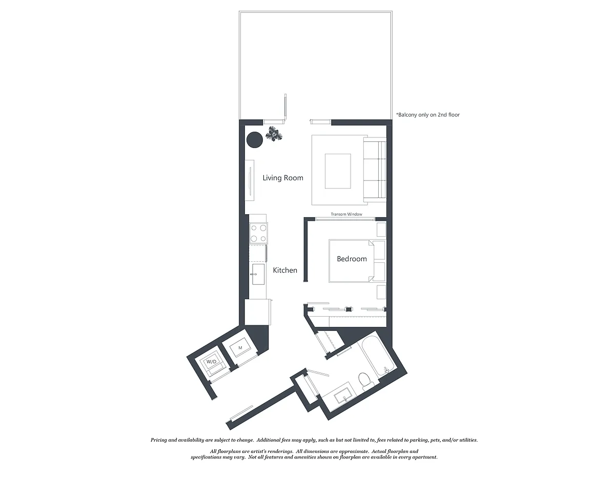 Floor plan 1 Bed - 1 Bath | aj1