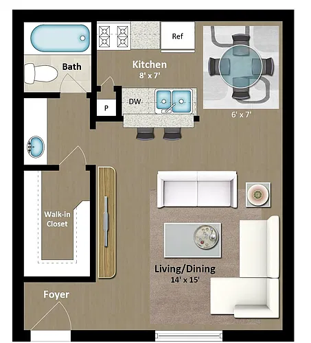 Floor plan Studio 1 Bath