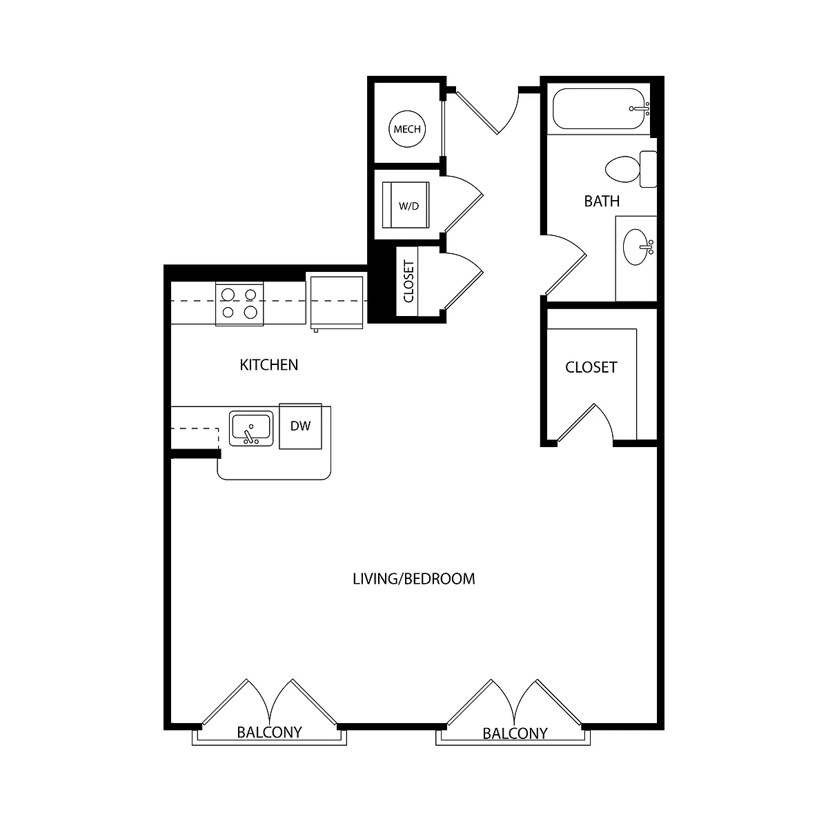 Floor plan Studio 662 SF E2