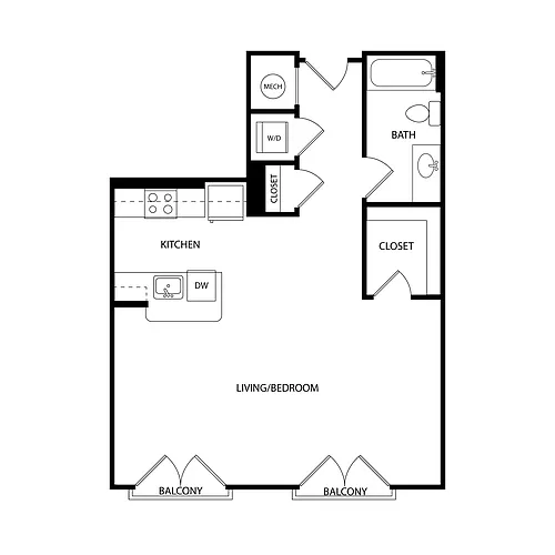Floor plan Studio 662 SF E2