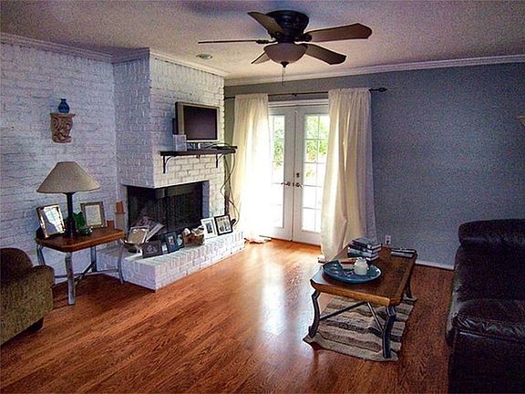 Fireplace in living room.