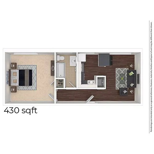 Floor plan 1 Bedroom/1 Bathroom 430-463