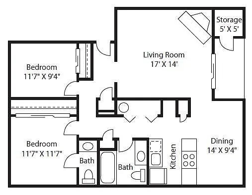 Floor plan 2 Bed 1.5 Bath