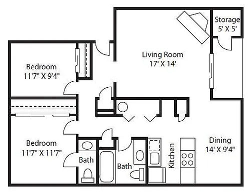 Floor plan 2 Bed 1.5 Bath