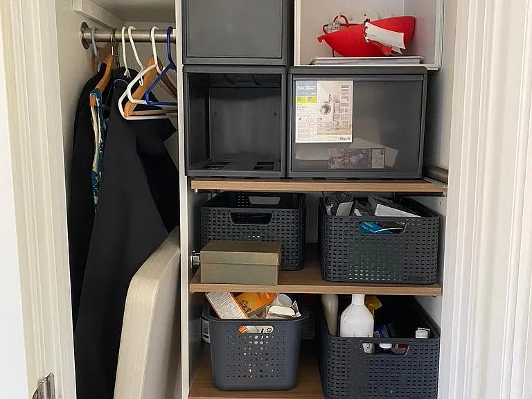 2nd bedroom closet. Shelves are elfa so can be removed easily. 2nd clothing rod can be added
