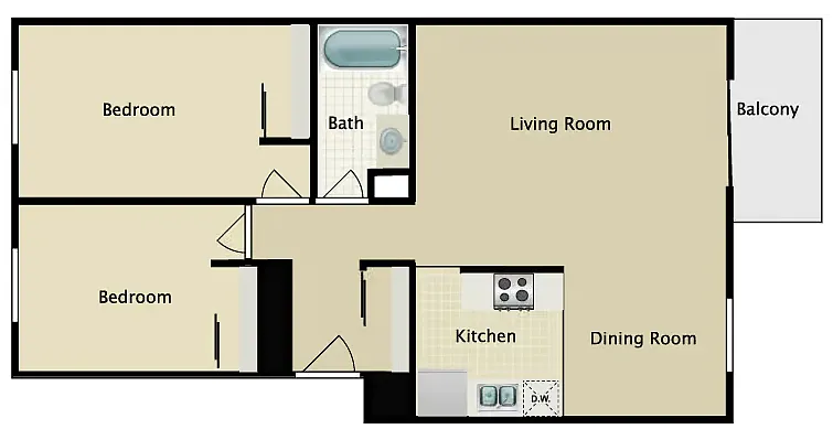 Floor plan 2 Bed 1 Bath