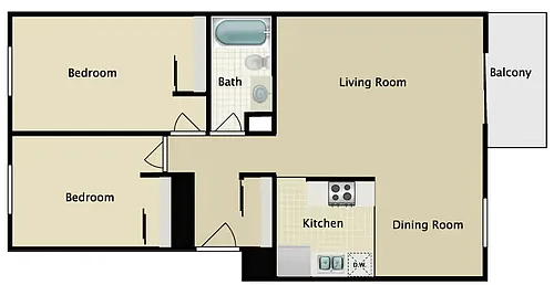 Floor plan 2 Bed 1 Bath