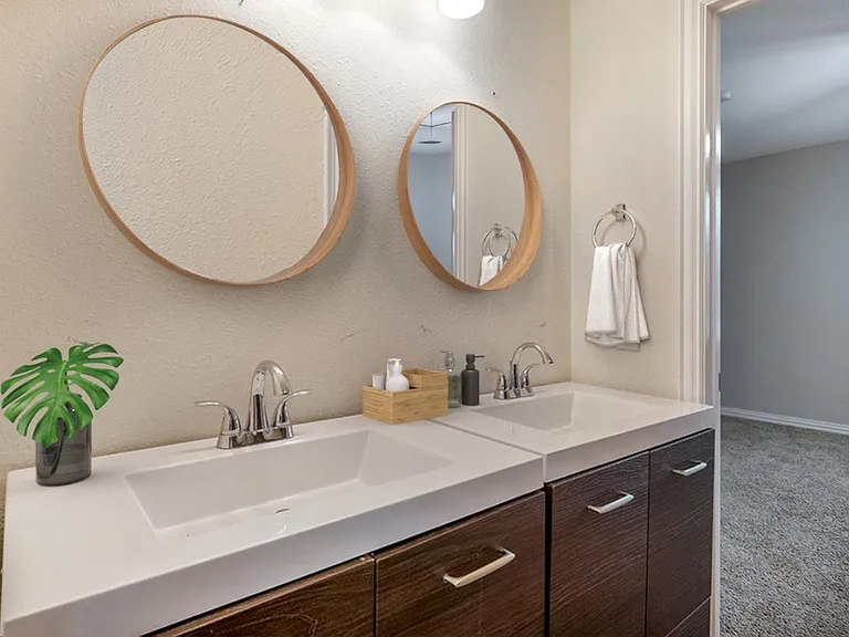This image shows a virtually furnished space. This space comes unfurnished.