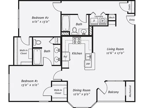 Floor plan 2 Bed/2 Bath-The Lopez