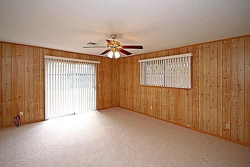 Living room with maple bead board