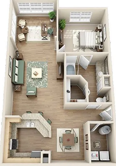 Plantation Park - The Dilworth W/Solarium - 1 Beds - 1 Baths - 956 Sq. ft.