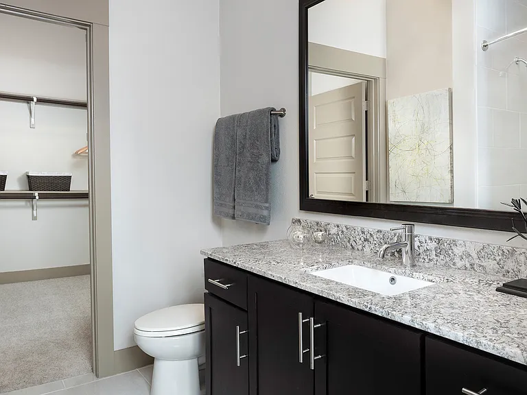 Classic apartment bathroom with walk-in-closet