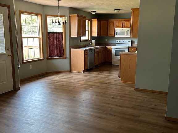 Kitchen, dining and living