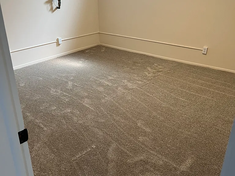 Large downstairs bedroom with large shelving and closet space.