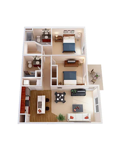 Floor plan 2 Bedroom, 2 Bath