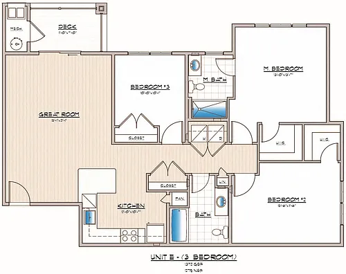 Floor plan 3 Bed x 2 Bath 2nd and 3rd