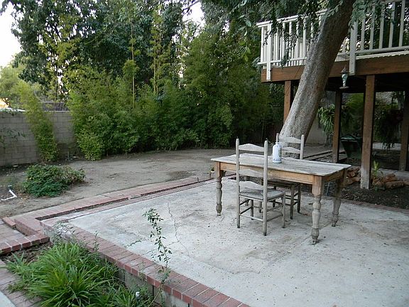 large backyard w/ mature tre