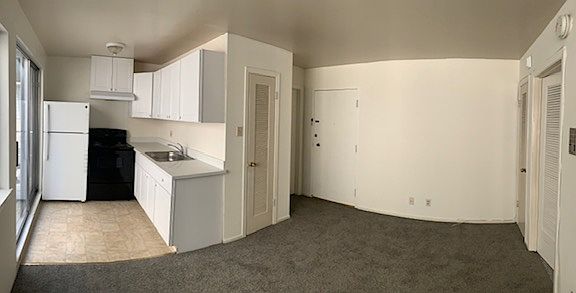 Living area and kitchen