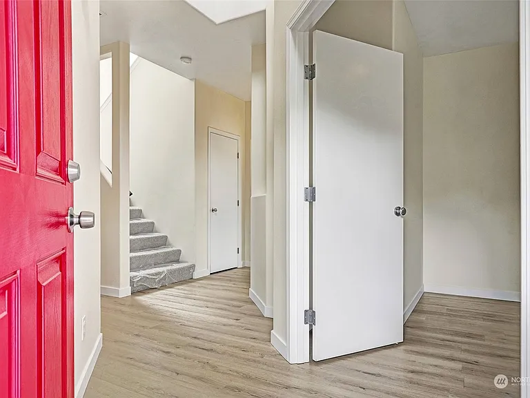Entrance to the house with an office space on the right