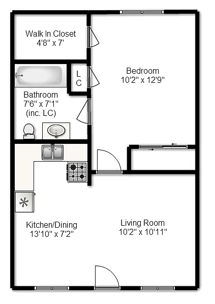 Floor plan 1 Bed 1 Bath