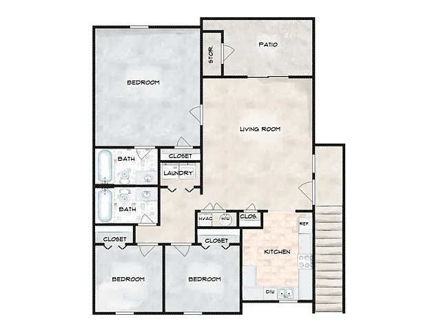 Floor plan 3 Bed, 2 Bath B