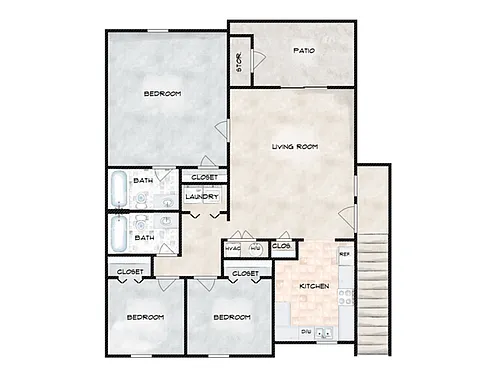 Floor plan 3 Bed, 2 Bath B