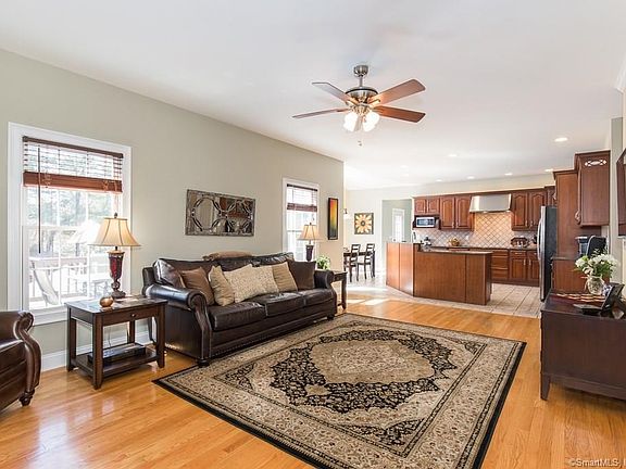 This picture shows the openness between the family room and the kitchen.