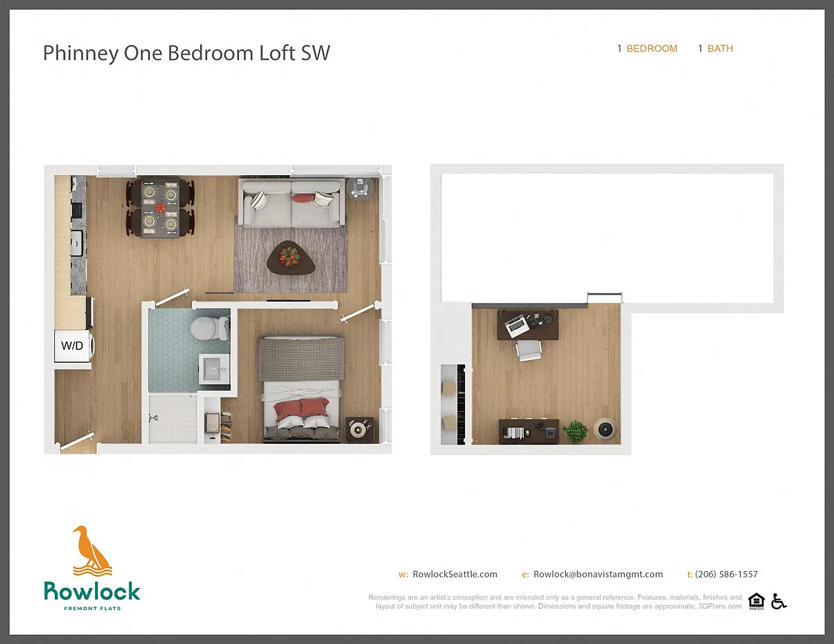 Floor plan Phinney One Bedroom Loft SW