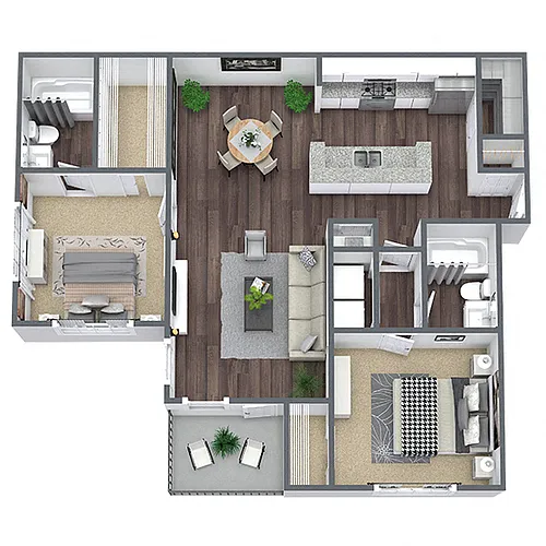 Floor plan B1: 2 Bed 2 Bath