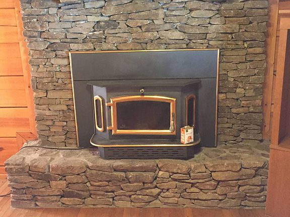 Stack stone fireplace 